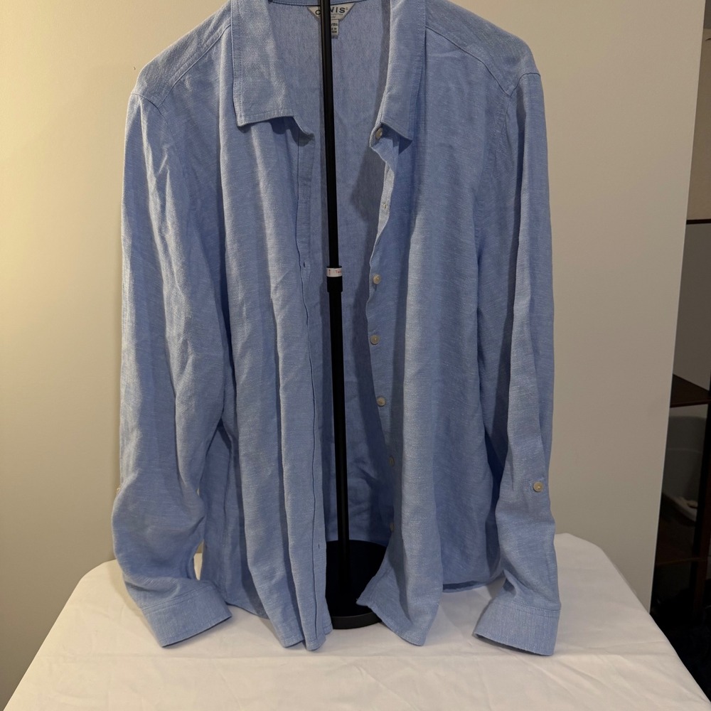 Orvis Classic Collection Mens XXL Blue Linen Rayon Blend Button Down Shirt